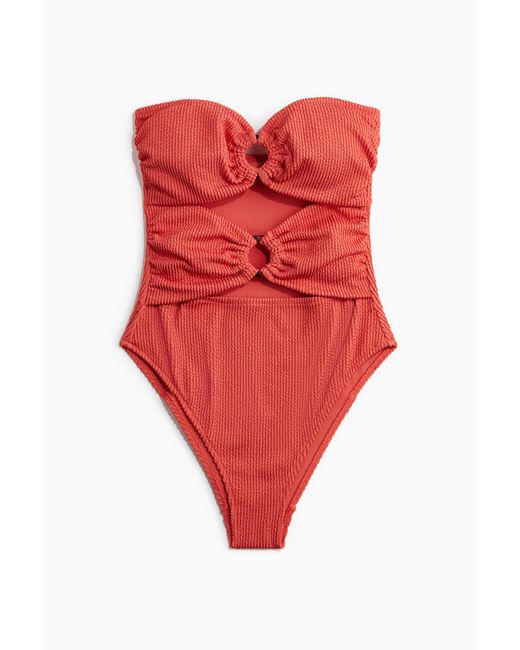 H&M Red Bandeau-Badeanzug mit wattierten Cups