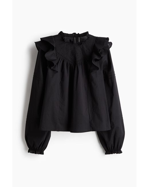 Blouse Volantée Avec Broderie Anglaise H&M en coloris Black