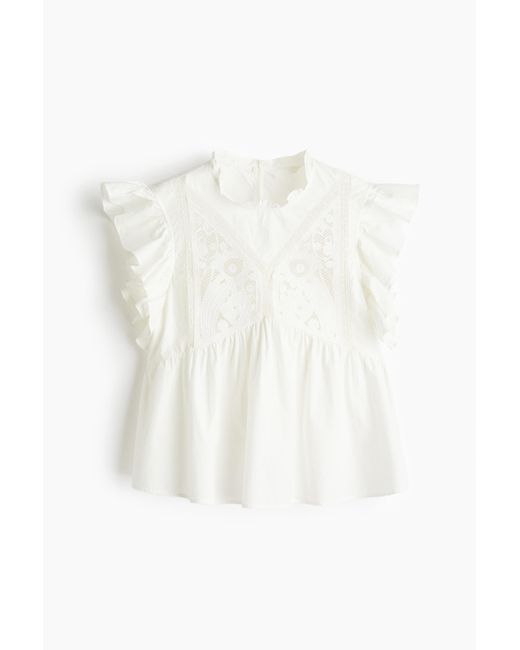 H&M White Bestickte Baumwollbluse