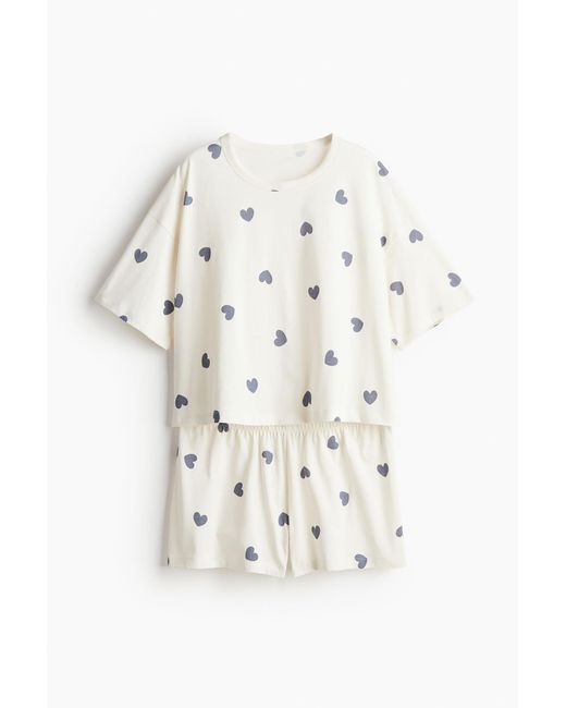T-shirt et short de pyjama H&M en coloris White