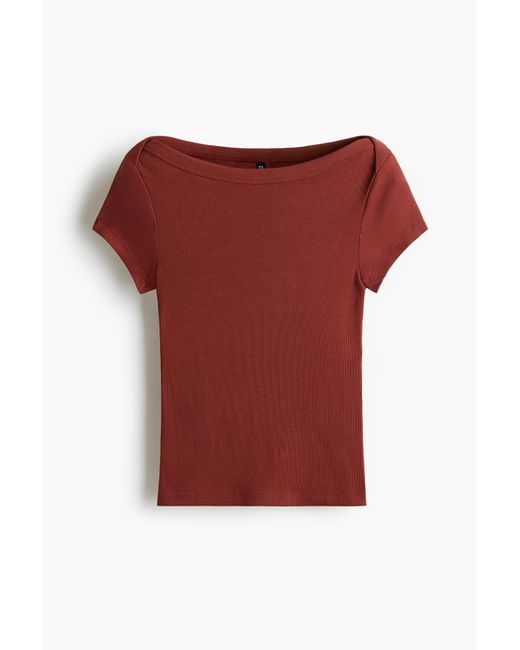 H&M Geribde Top Met Boothals in het Red