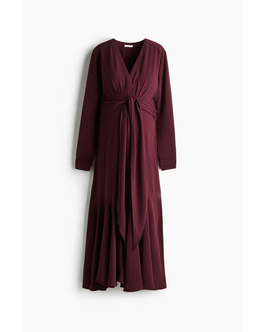 H&M Purple MAMA Crêpe-Kleid mit Bindebändern