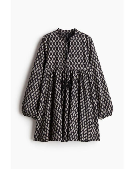 H&M Black Baumwollkleid mit Bindedetail