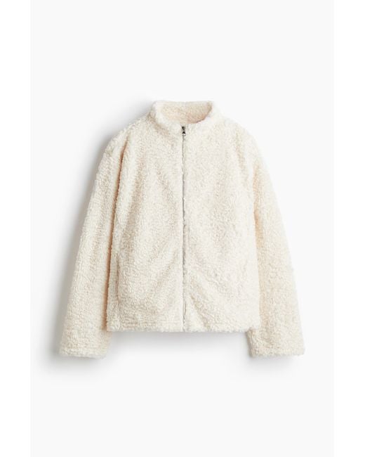 H&M White Oversized Jacke aus Teddyfleece