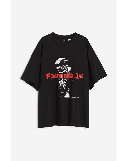 H&M Black Oversized T-Shirt mit Print