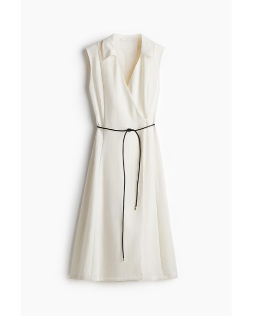 H&M White Wickelkleid mit Bindegürtel