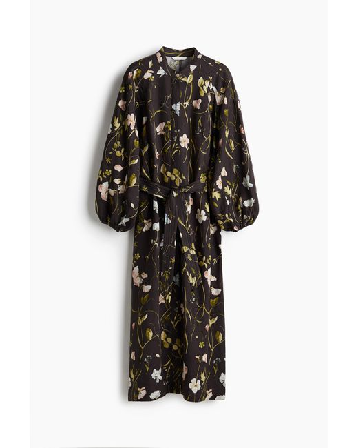 H&M Black Kleid aus Leinenmix mit Bindegürtel