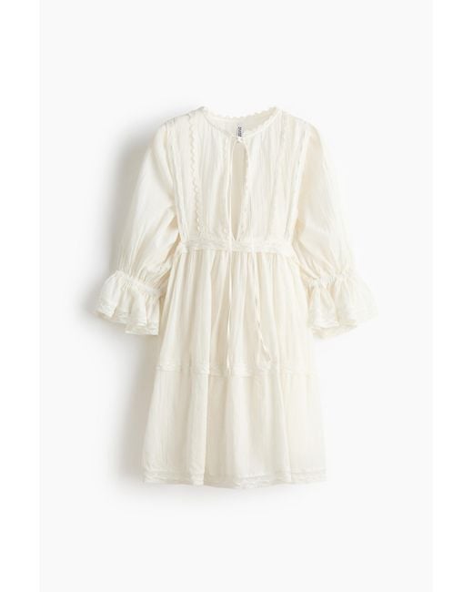 H&M White Baumwollkleid mit Spitze