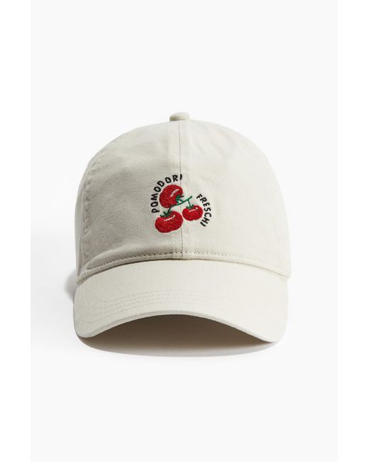 H&M Twill Pet Met Borduursel in het White