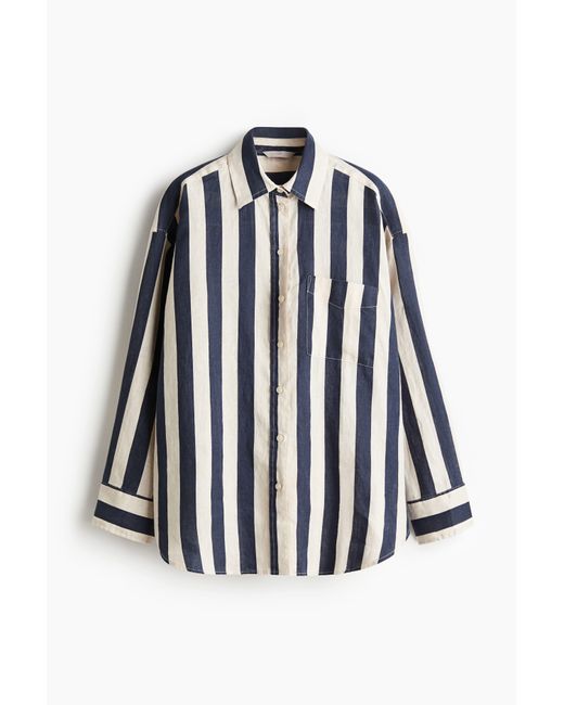 H&M Blue Oversized Hemdbluse aus Leinen