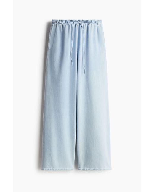 H&M Feather Soft Denim Broek Met Drawstring in het Blue