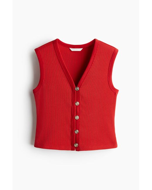 H&M Ribgebreid Gilet in het Red