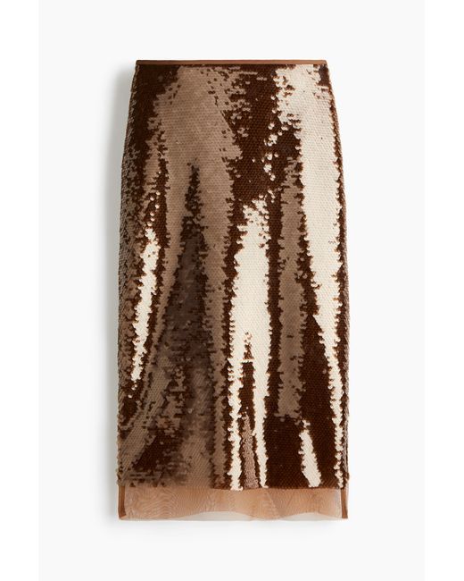 H&M Brown Paillettenrock in Midi-Länge