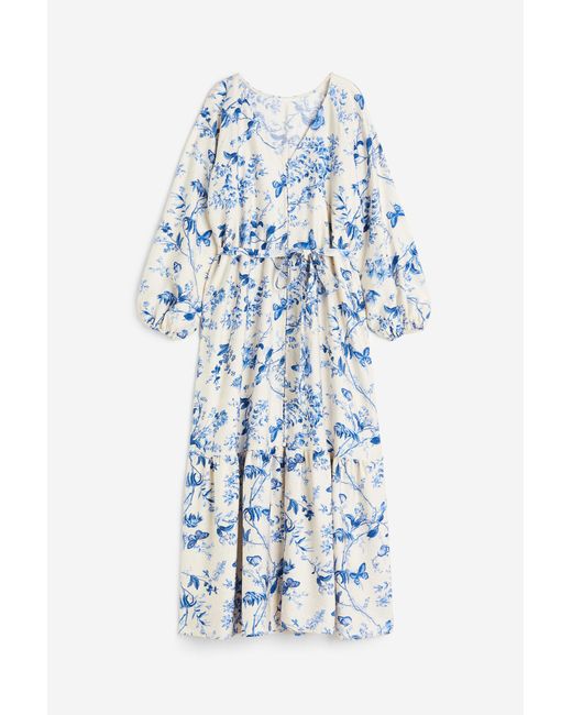 H&M Blue Geknöpftes Kleid mit Bindegürtel