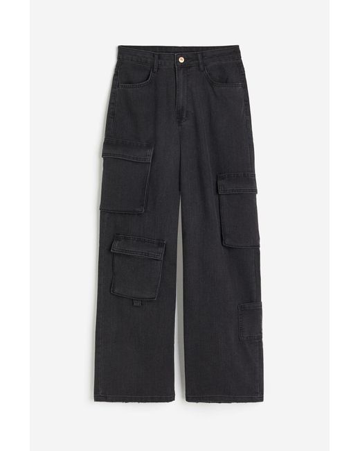 H&M Black Wide High Cargo Jeans