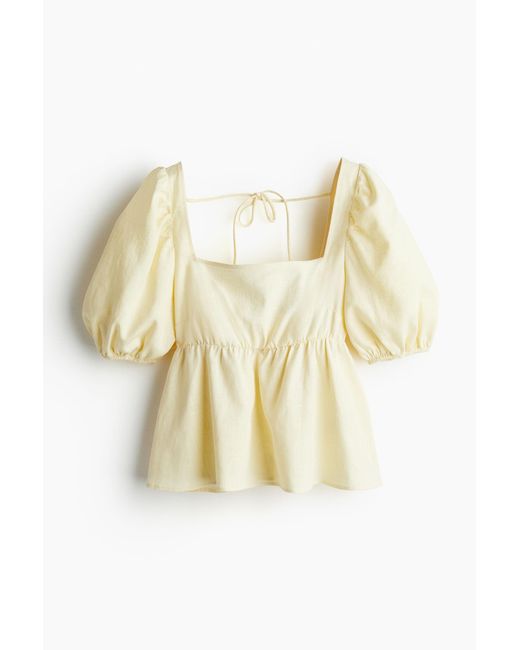 H&M Yellow Bluse mit Bindedetail und Puffärmeln