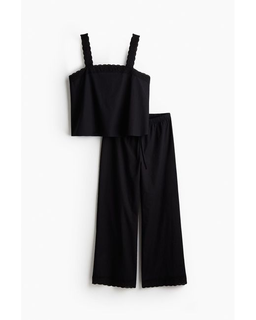 H&M Pyjama Van Popeline in het Black