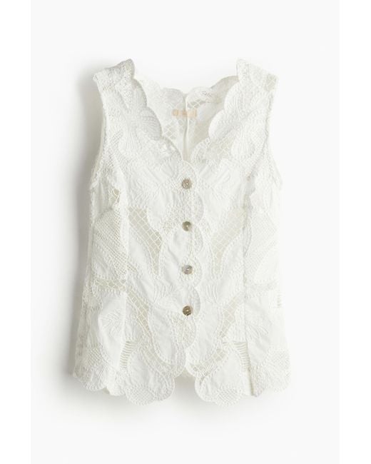 H&M White Weste mit Broderie Anglaise