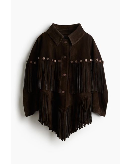 H&M Capejacke aus Veloursleder mit Fransen in Schwarz Lyst AT