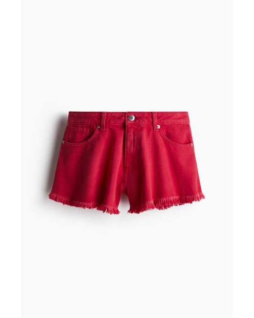 H&M Denim Short Met Rafels in het Red