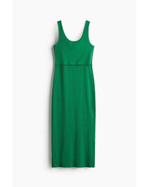 H&M Green MAMA Geripptes Stillkleid