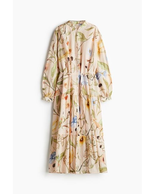 H&M Oversized Crinklejurk in het Natural