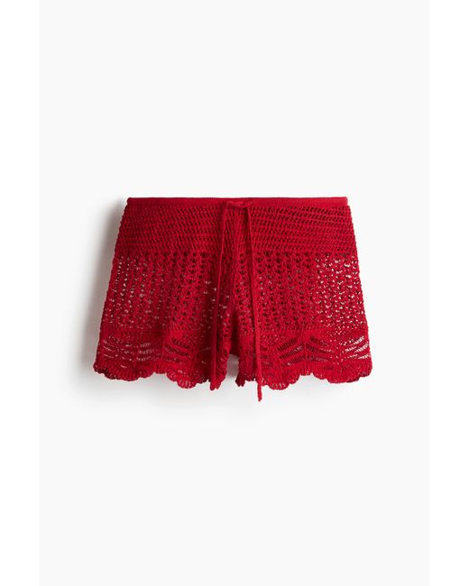H&M Strandshort Met Gehaakte Look in het Red