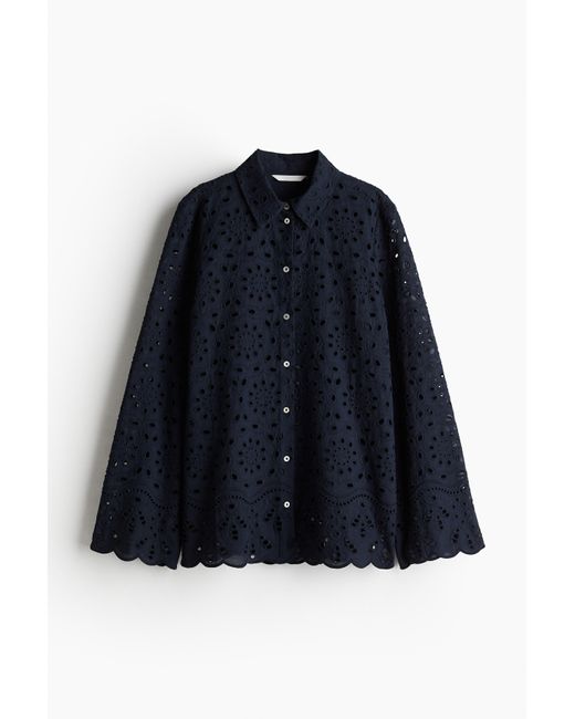 H&M Blue Bluse mit Broderie Anglaise