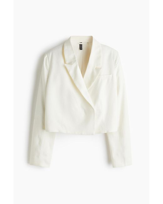 H&M White Kurzer Blazer aus Leinenmix
