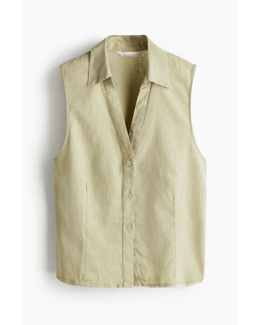 H&M Green Sleeveless linen-blend shirt