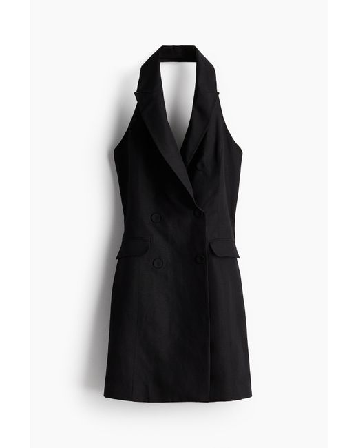 H&M Black Blazerkleid mit Neckholder aus Leinenmix