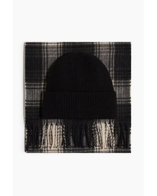 H&M 2-teiliges Set mit Schal und Beanie in Black für Herren