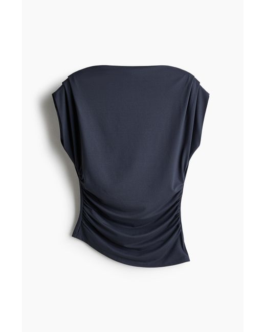 H&M Gedrapeerde Top Met Boothals in het Blue