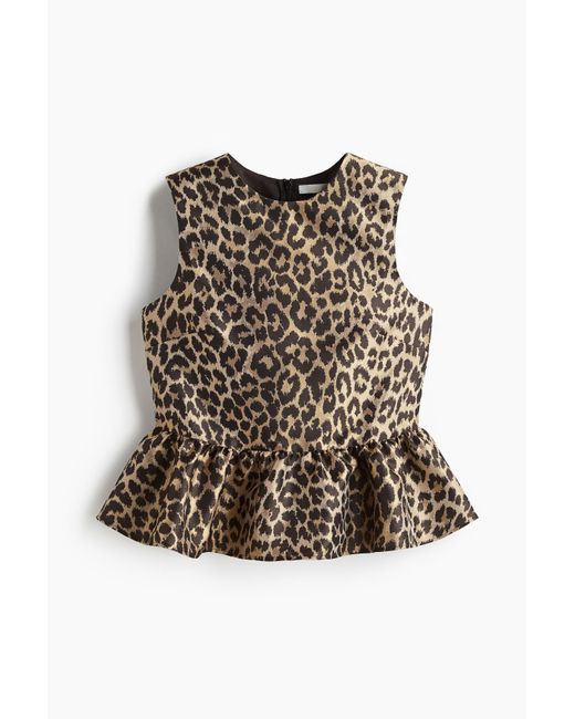 H&M Natural Peplumbluse aus Jacquardstoff