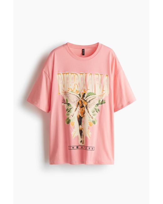 H&M Oversized T-shirt Met Print in het Pink
