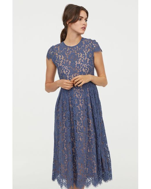 H\u0026M Calf-length Lace Dress in Blue | Lyst