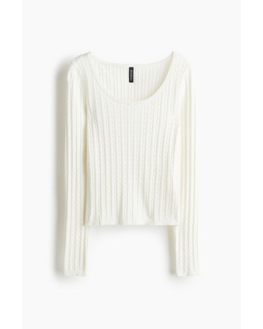 H&M Gebreide Kabeltrui in het White