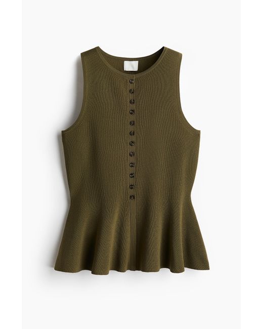 H&M Ribgebreid Gilet Met Peplum in het Green