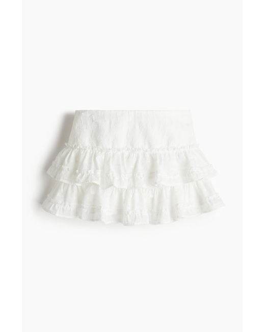 H&M White Bestickter Stufenjupe