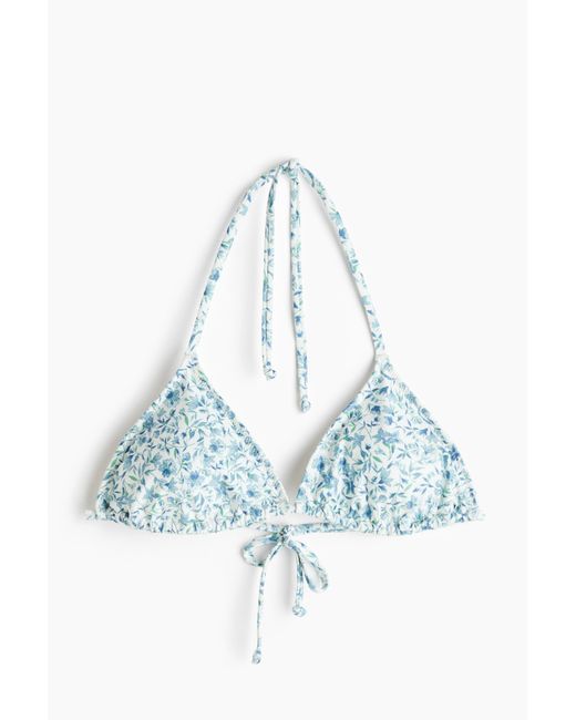 H&M Padded Triangelbikinitop in het Blue