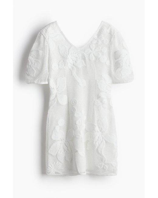 H&M Mini-jurk Van Mesh in het White
