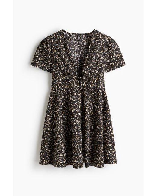 Robe En Popeline De Coton Avec Encolure En V H&M en coloris Black