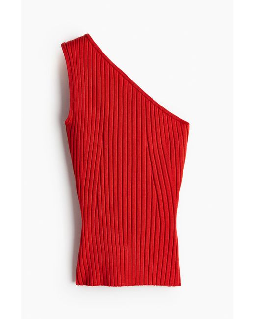 H&M Red One-Shoulder-Top in Rippstrick