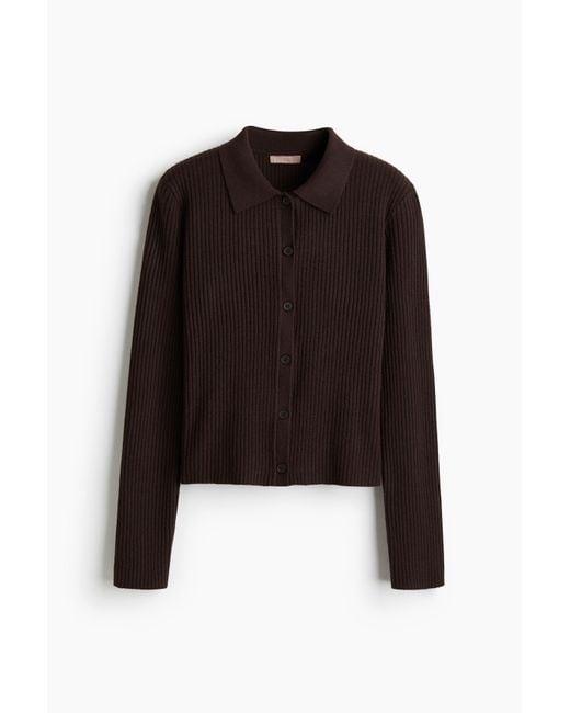H&M Black Cardigan in Rippstrick mit Kragen