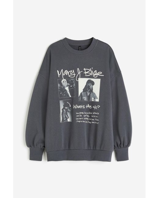 H&M Gray Oversized Sweatshirt mit Print