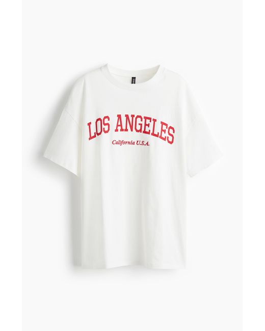 H&M White Oversized T-Shirt mit Print