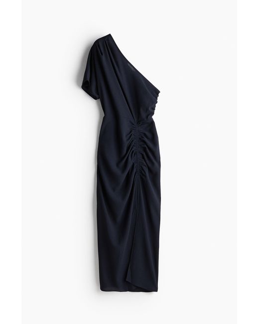 H&M Black Drapiertes One-Shoulder-Kleid