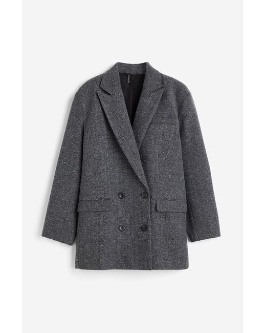 H&M Gray Zweireihiger Blazer in Oversize-Passform