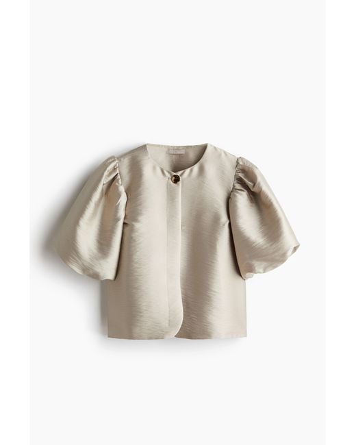 H&M Natural Bluse mit Ballonärmeln