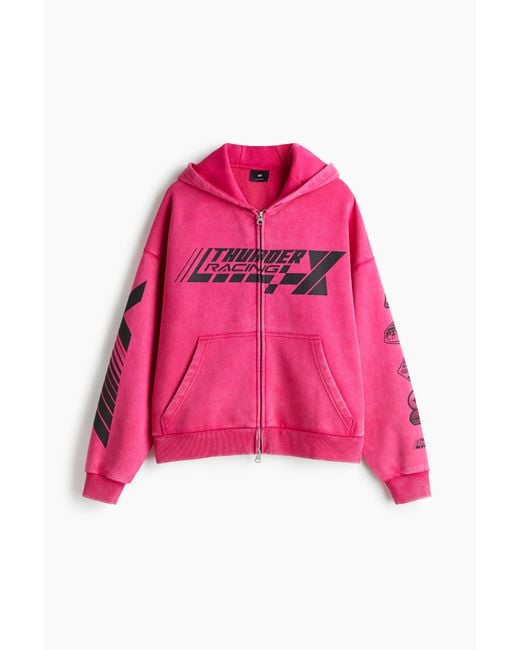 H&M Hoodiejacke in Oversized Fit in Pink für Herren